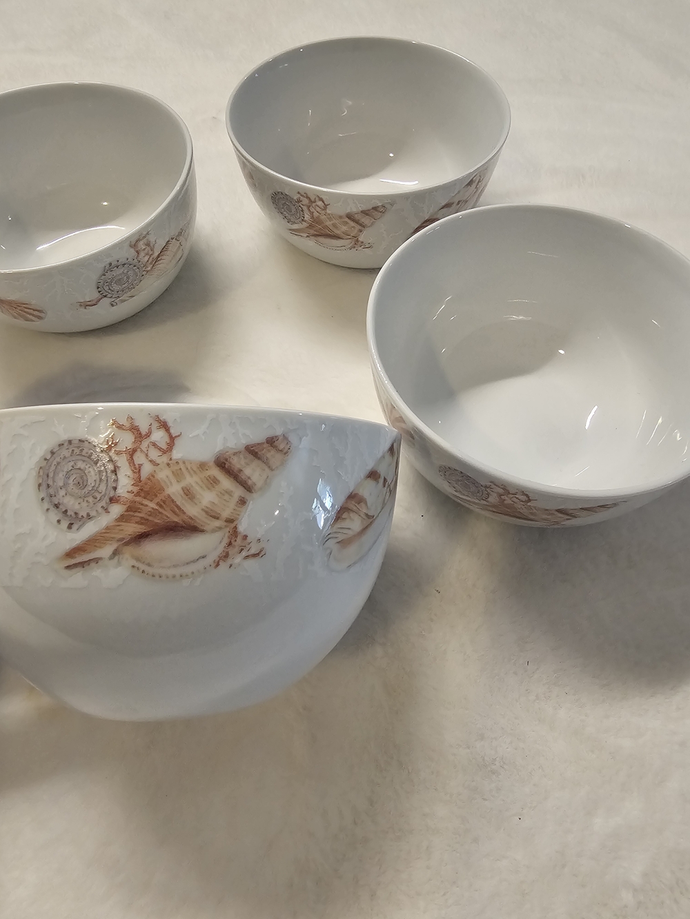 Captiva Seashell-Print White Ceramic Accent Bowls - Set of 4
